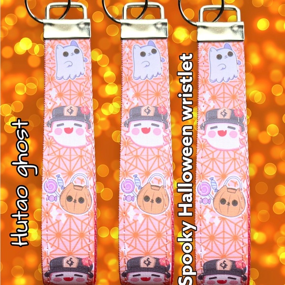 Cute kawaii hutao ghost spirit genshin impact wristlet, key fob. Spooky key fob - Picture 6 of 7